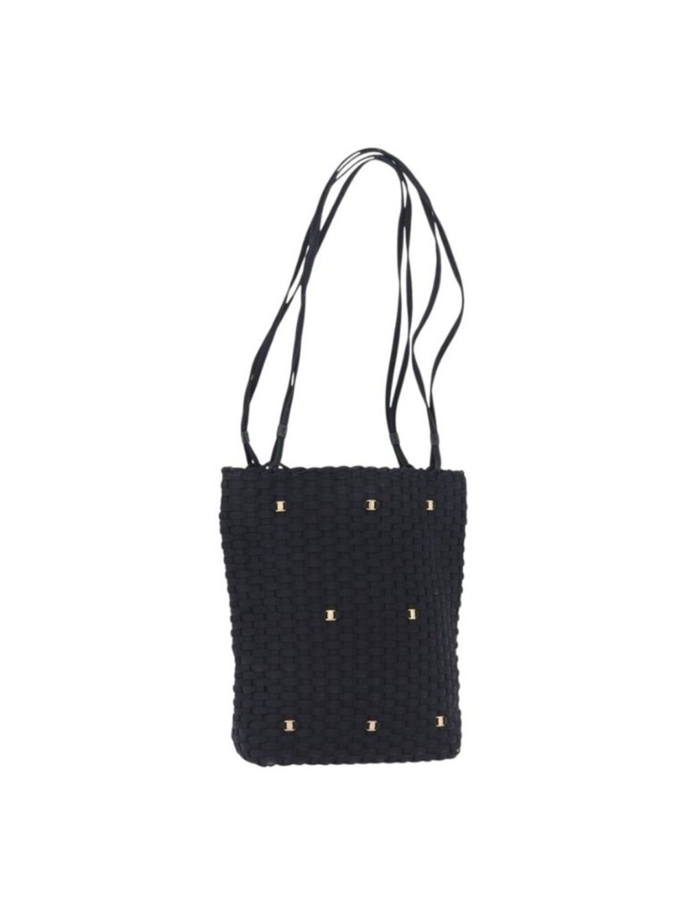 Authentic Salvatore Ferragamo Shoulder Bag Canvas Black Gold